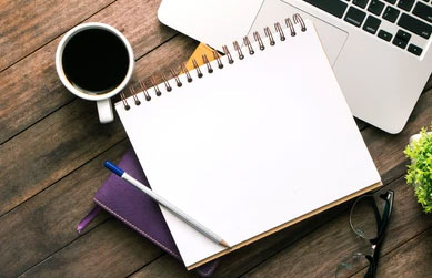 Notebook, computer & Coffee